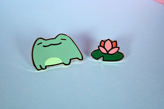 Frog and Lily Pad Pin Duo